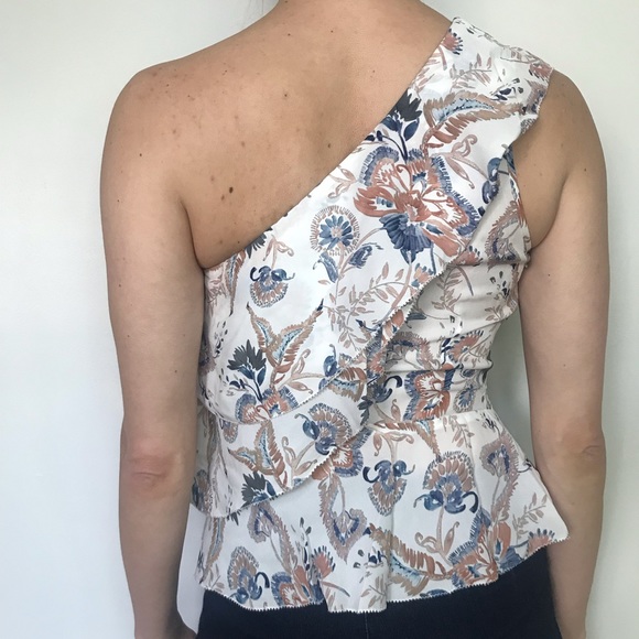 INTERMIX Silk Romantic Ruffle Botanical Print Top - Picture 2 of 6